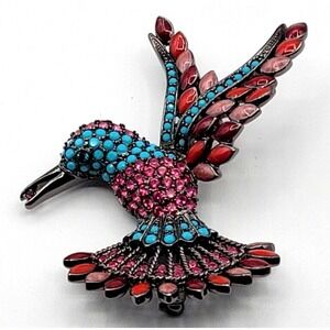 JOAN RIVERS CRYSTAL & CABOCHON HUMMINGBIRD BROOCH‎ PIN SIGNED